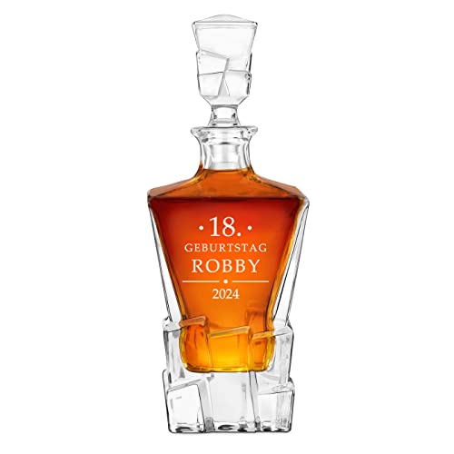 Maverton Whisky Karaffe mit Gravur - 950 ml - Whiskey Dekanter mit luxuriösem Design - personalisiert - edles Kristallglas - für Männer - zum Geburtstag - Geburtstag von Maverton