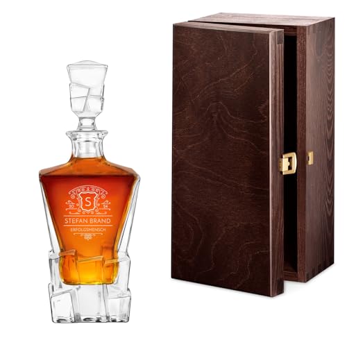 Maverton Whisky Karaffe mit Gravur - 950 ml - Whiskey Dekanter mit luxuriösem Design - personalisiert - edles Kristallglas - für Männer - zum Geburtstag - Wappen von Maverton