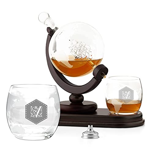Maverton Whisky Karaffe mit Gravur - Globus mit Schiff, 850 ml - 2er Whiskygläser Set - Whisky Decanter - Geschenk zum Geburtstag für Frauen - personalisiert - Muster von Maverton