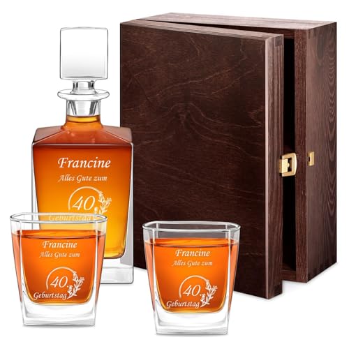 Maverton Whiskykaraffe 810 ml + 2/4 / 6 Whiskygläser mit Gravur - graviertes Whisky Dekanter Set - Glaskaraffe mit Gläsern für Whisky Genießerin - Whiskey Set für Frauen - Wünsche von Maverton