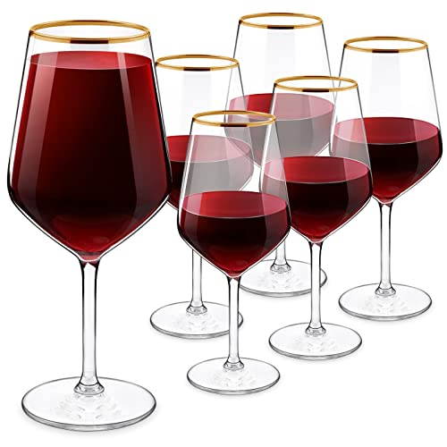 Maverton XL 6er Weingläser Set 530 ml - Weinkelche mit Goldrand - 6 Wine Glasses - Deko Rotweingläser Set für Frauen und Männer - Deko Kristallglas - zum Geburtstag - zum Einzug von Maverton