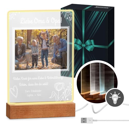 Maverton beleuchteter LED-Fotoaufsteller mit Echtholzsockel - personalisiertes LED-Acrylglas mit eigenem Foto für Paare - Glasbild zur Hochzeit zum Valentinstag - Größe: 15x24x4,5cm - Großeltern von Maverton