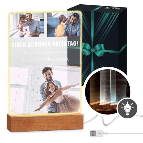 Maverton beleuchteter LED-Rahmen mit Holzständer - personalisiertes Acryl Glasbild mit eigenem Foto mit LED-Beleuchtung - Glasfoto für Männer zum Geburtstag - Größe: 15x24x4,5cm - Papa von Maverton