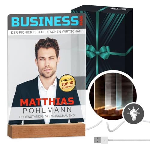 Maverton beleuchteter LED-Rahmen - personalisiertes Acryl Glasbild mit Foto - Fotorahmen mit LED-Beleuchtung - LED Acrylglas Fotogeschenk für Frau Mann Paar - Größe: L/XL - BUSINESS MAN von Maverton