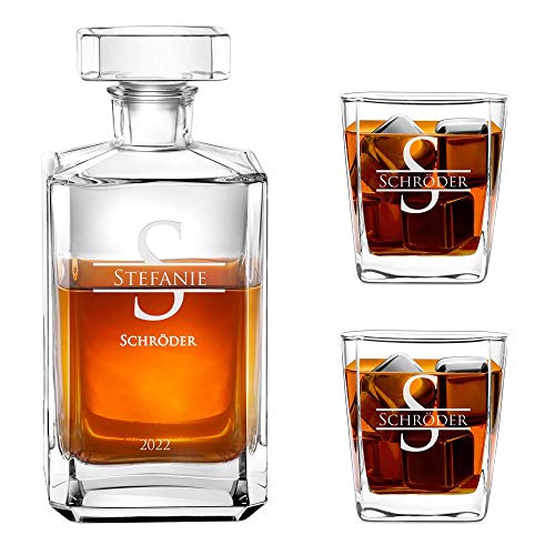 Maverton Whiskey Karaffe + 2/4 / 6er Whiskygläser Set mit Gravur - 700ml Whisky Dekanter - Geschenk zum Geburtstag für Damen - Monogramm von Maverton