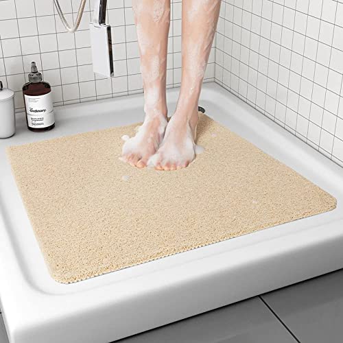 Duschmatte rutschfest waschbar, 53 x 53 cm Anti-Schimmel | Schnell trocknend | Luffa Massage | Weich Komfort Duschmatten Badewannenmatte mit Ablauf, PVC Luffa Badematte für Nassbereiche von Mavicen