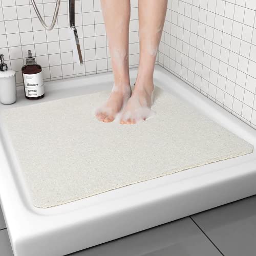 Duschmatte rutschfest waschbar, 60 x 60 cm Anti-Schimmel | Schnell trocknend | Luffa Massage | Weich Komfort Duschmatten Badewannenmatte mit Ablauf, PVC Luffa Badematte für Nassbereiche von Mavicen