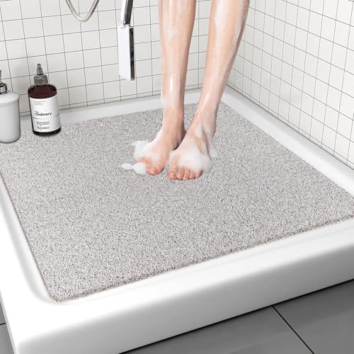 Duschmatte rutschfest waschbar, 80 x 80 cm Anti-Schimmel | Schnell trocknend | Luffa Massage | Weich Komfort Duschmatten Badewannenmatte mit Ablauf, PVC Luffa Badematte für Nassbereiche von Mavicen