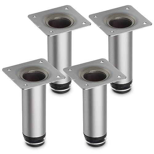 Mavö 4 Stück runde Kommodenfüße verstellbare 10cm (+10mm) Möbelfüße Möbelbeine Kurze Sofabeine Schrankbeine AZO (100mm, Chrom matt) von Mavö