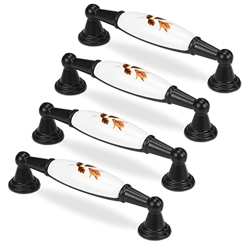 Mavö 4 x Möbelgriff Schrankgriff Porzellan schwarze Griffe Landhaus Küchengriff Vintage Lochabstand, Griff für Möbel 96mm VADA.3 (Schwarz) von Mavö