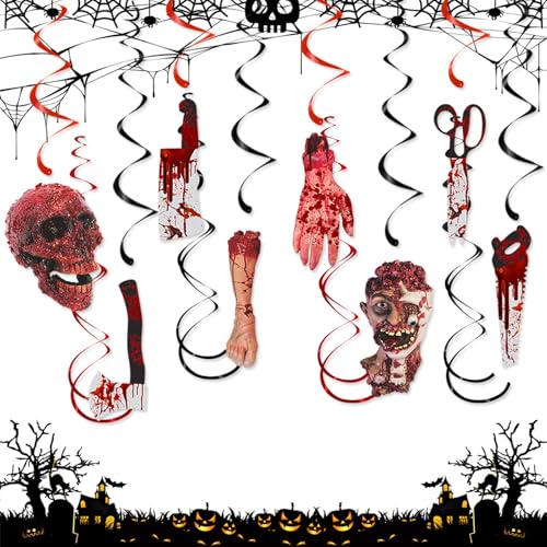 Mavouri 12 Stück Halloween Girlande, Halloween Horror Blut Hängende Wirbel Deko mit SkelettKopf, Hand, Messer, Füße, Horror Halloweens Hängende Deko Girlande für Fenster Tür & Wanddeko, Halloweenparty Mavouri 12 Stück Halloween Girlande, Halloween Horror Blut Hängende Wirbel Deko mit SkelettKopf, Hand, Messer, Füße, Horror Halloweens Hängende Deko Girlande für Fenster Tür & Wanddeko, Halloweenparty von Mavouri