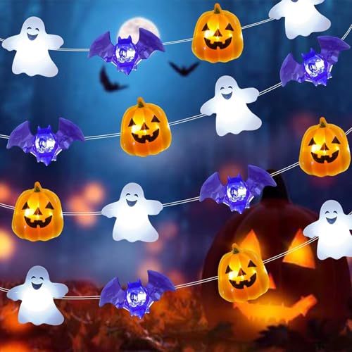 Mavouri Halloween Lichterkette Set, 3M 30 LED Halloween Kürbis Fledermaus Geist Lichterkette Batteriebetrieben, Warmweiß Kürbis Fledermaus Geist Lichterketten für Halloweenparty, Horror Dekoration Mavouri Halloween Lichterkette Set, 3M 30 LED Halloween Kürbis Fledermaus Geist Lichterkette Batteriebetrieben, Warmweiß Kürbis Fledermaus Geist Lichterketten für Halloweenparty, Horror Dekoration von Mavouri