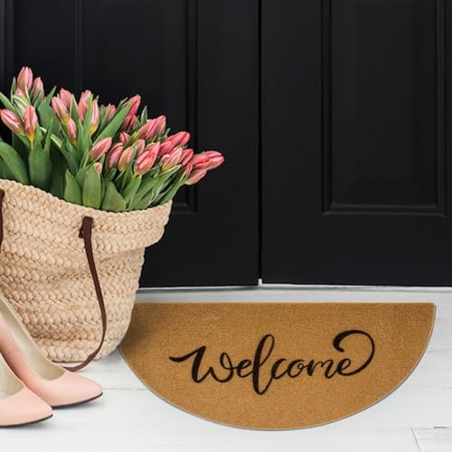 Mawjom Halbrunde Teppiche Welcome Doormat Natural Coir Rubber Antirutsch Teppich Indoor Outdoor Haustür Eingangsmatte 45x75cm von Mawjom