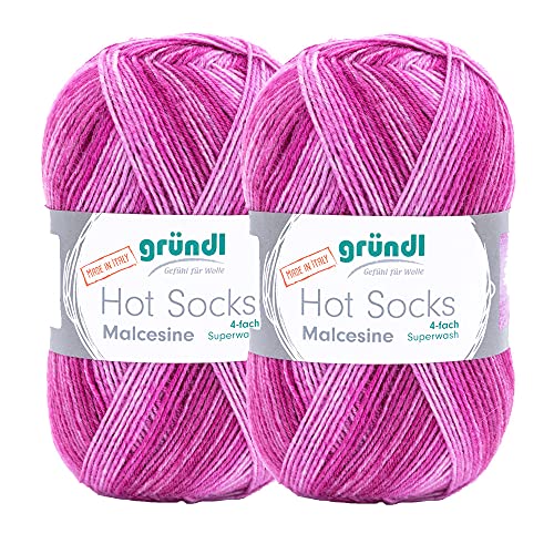 Max Gruendl, Hot Socks Malcesine 4-fach, Wolle (75% Schurwolle (superwash), 25% Polyamid) (2 Knäuel, fuchsia multicolor) von Max Gründl