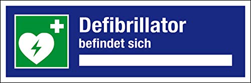 Aushang am Arbeitsplatz - Defibrillator befindet Sich - Kunststoff selbstklebend - 10 x 30 cm von Max Systems