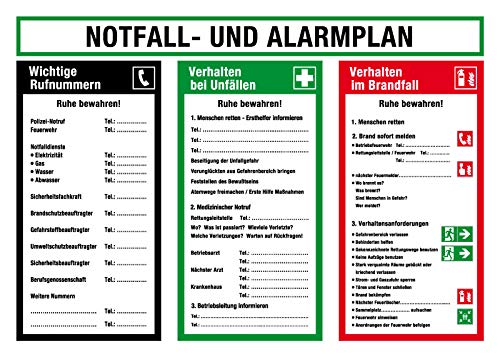 Max Systems - Aushang am Arbeitsplatz - Notfall- und Alarmplan - Kunststoff - 30 x 42 cm von Max Systems