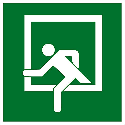 Max Systems Kunststoff Notausgangsschild, 10 x 10 cm, Grün, Langnachleuchtend, Selbstklebend, UV-beständig, Wandmontage, Notausgang, Richtungsweisend von Max Systems