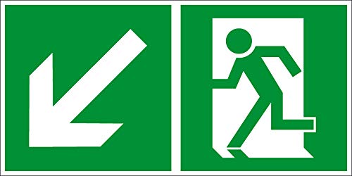 Fluchtwegschild - Rettungsweg Links abwärts - Kunststoff Selbstklebend - 15 x 30 cm von Max Systems