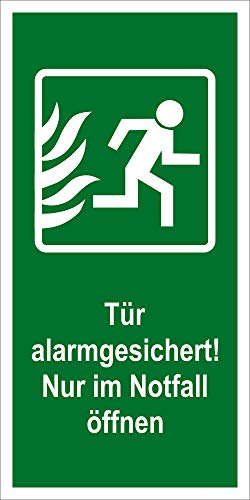 Max Systems Fluchtwegschild - Tür alarmgesichert - Vinylfolie Selbstklebend - 15 x 30 cm Grün von Max Systems