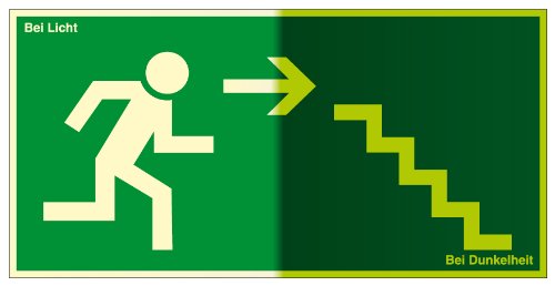 Fluchtwegschild - Treppe abwärts, rechts - Selbstklebende Folie, lang nachleuchtend - 10 x 20 cm von Max Systems