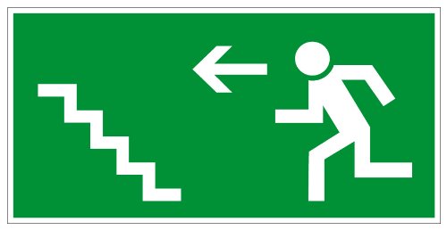 Fluchtwegschild aus Kunststoff - Treppe aufwärts, links - 10 x 20 cm von Max Systems