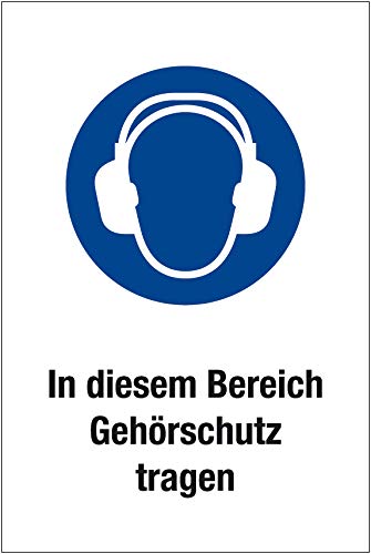 Gebotsschild In diesem Bereich Gehörschutz tragen - Kunststoff selbstklebend - 30x45 cm von Max Systems