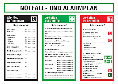 Max Systems Aushang am Arbeitsplatz - Notfall- und Alarmplan - Kunststoff - 30 x 42 cm von Max Systems