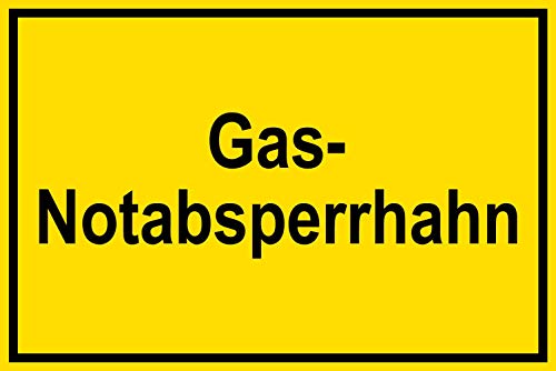 Schild für Gas- und Heizungsanlagen - Gas-Notabsperrhahn - Kunststoff Selbstklebend - 30 x 45 cm von Max Systems