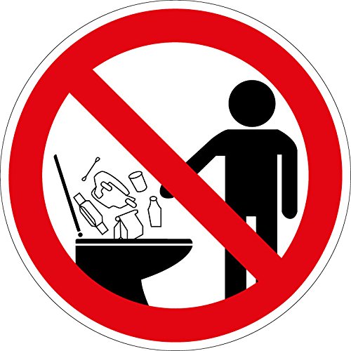 Verbotszeichen - Keine Hygieneartikel in die Toilette werfen - Aluminium Selbstklebend - Ø 10 cm von Max Systems