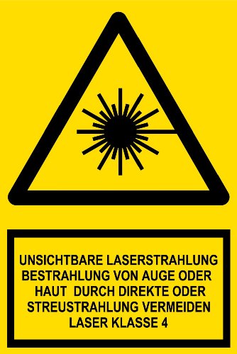 Warnschild aus Folie - Unsichtbare Laserstrahlung Bestrahlung von Auge oder Haut durch direkte oder Streustrahlung vermeiden Laser Klasse 4 -- 30 x 45 cm von Max Systems