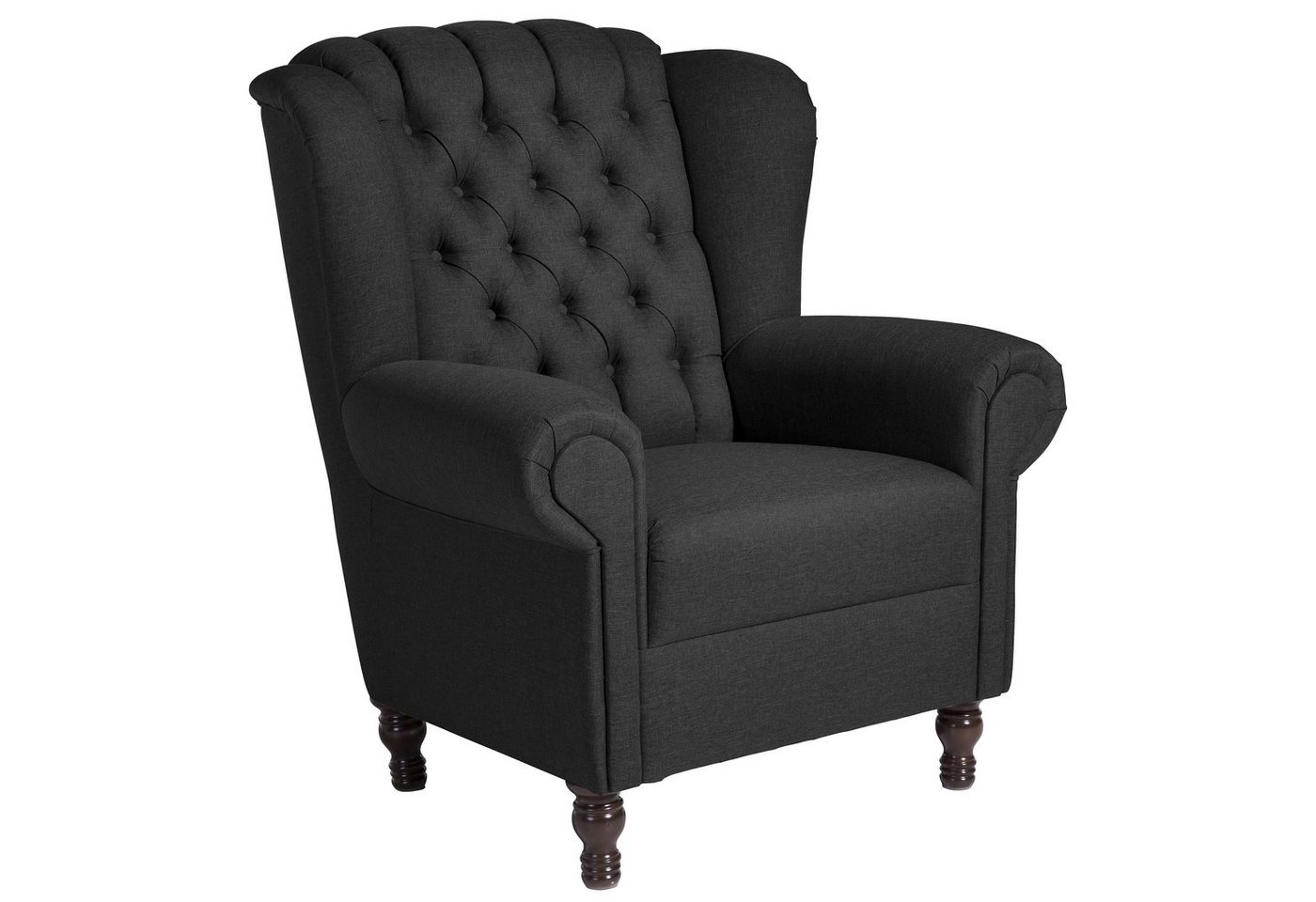 Max Winzer® Chesterfield-Sessel Vary Ohrenbackensessel Flachgewebe schwarz (1 Stück), Made in Germany von Max Winzer®