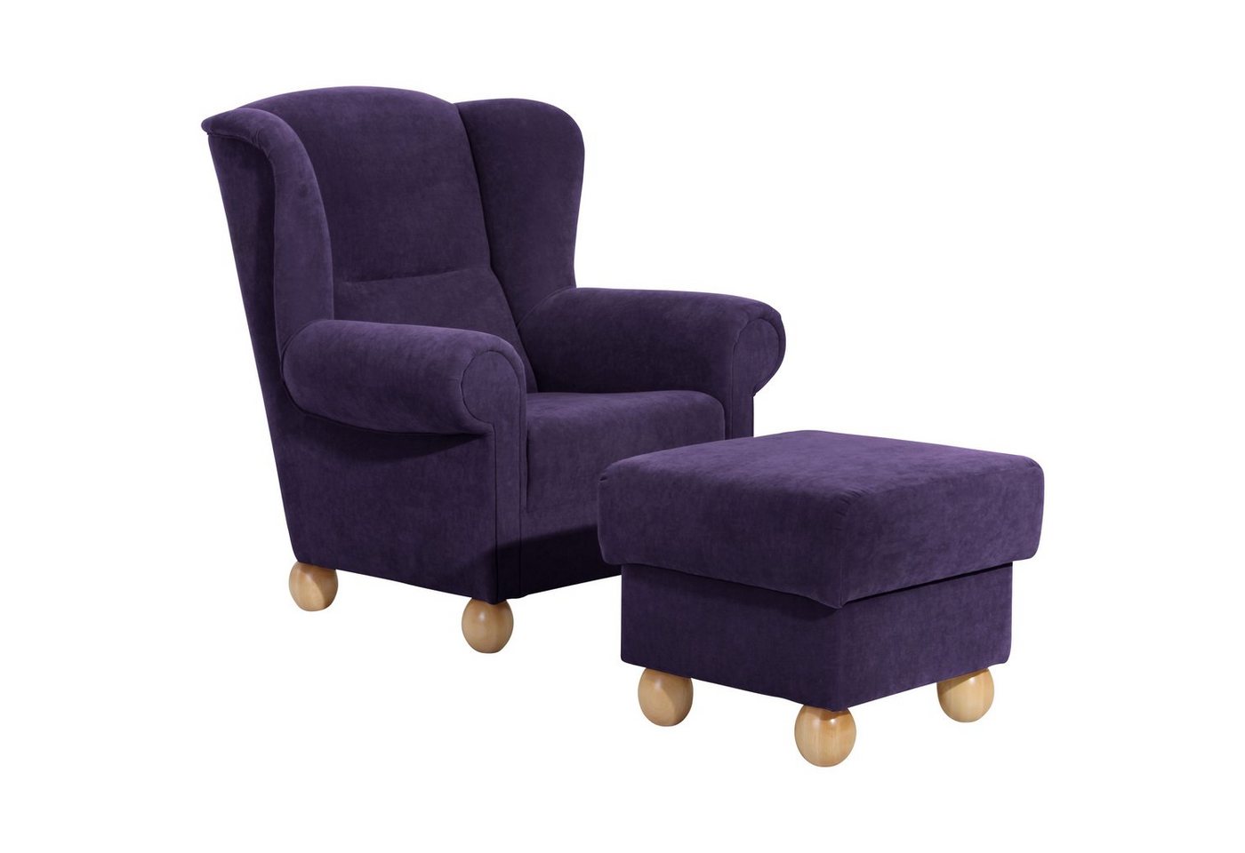 Max Winzer® Ohrensessel Monarch Ohrenbackensessel Veloursstoff violett (1 Stück), Made in Germany von Max Winzer®