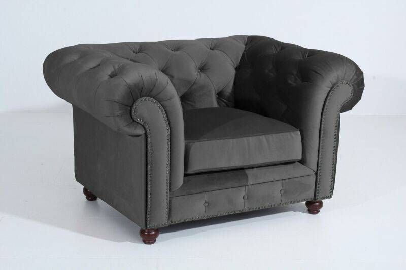 Chesterfield Sessel Old England Samtvelours anthrazit von Max Winzer