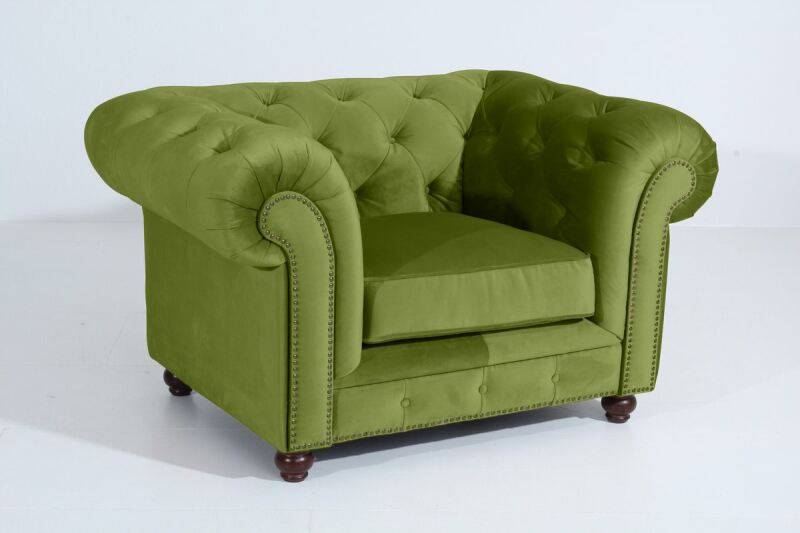 Chesterfield Sessel Old England Samtvelours oliv von Max Winzer