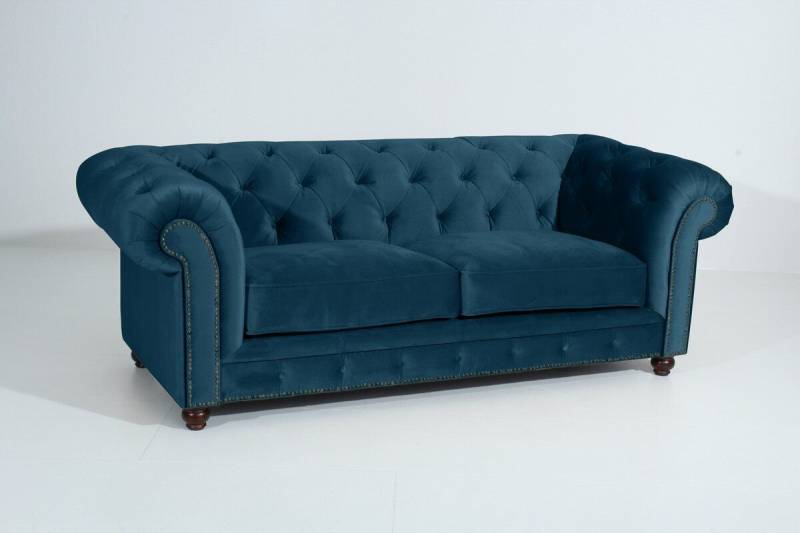 Chesterfield Sofa Old England (2,5-Sitzer) Samtvelours petrol von Max Winzer