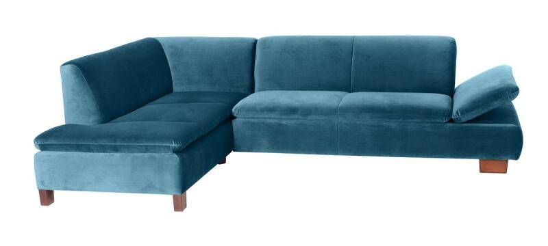 Modernes Ecksofa Tampere, Ottomane links Samtvelours petrol von Max Winzer