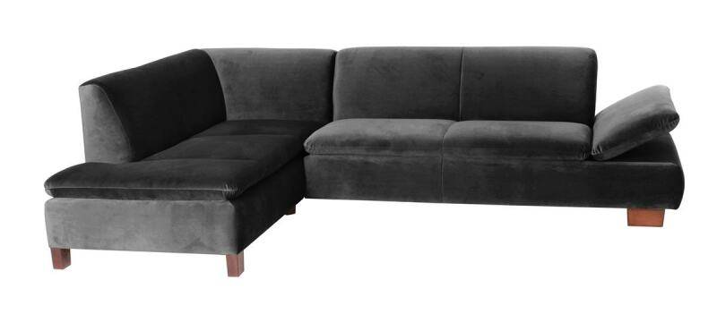 Modernes Ecksofa Tampere, Ottomane links Samtvelours schwarz von Max Winzer