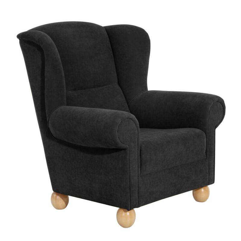 Ohrenbackensessel Malmö Veloursstoff schwarz von Max Winzer