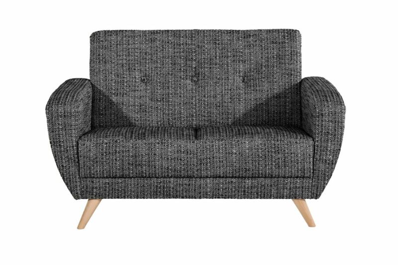 Retro Sofa Justus - 2-Sitzer grober Strukturstoff (Boucle) black-white von Max Winzer