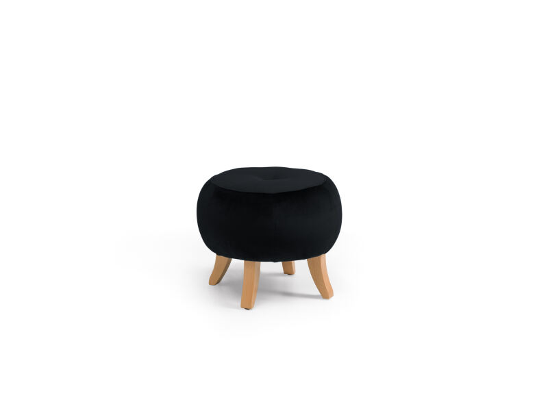 Runder Vintage Hocker Melina Samtvelours schwarz von Max Winzer