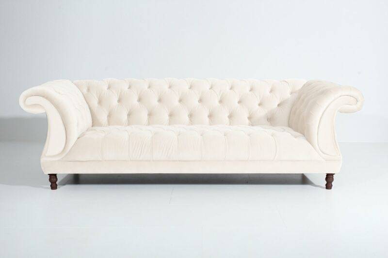Vintage-Sofa Isabelle - 3-Sitzer Samtvelours creme von Max Winzer