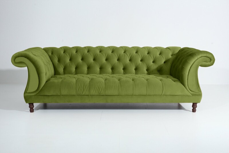 Vintage-Sofa Isabelle - 3-Sitzer Samtvelours oliv von Max Winzer