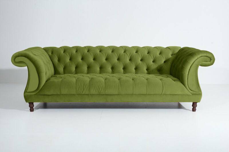 Vintage-Sofa Isabelle - 3-Sitzer Samtvelours oliv von Max Winzer