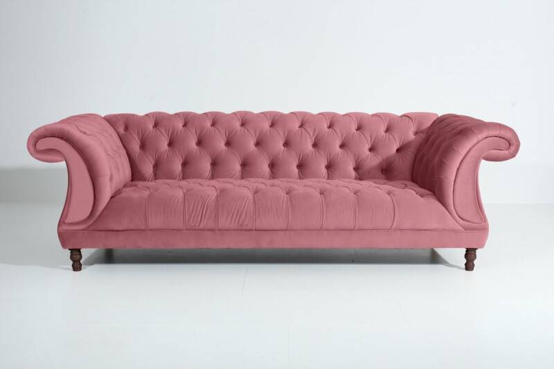 Vintage-Sofa Isabelle - 3-Sitzer Samtvelours rosé von Max Winzer