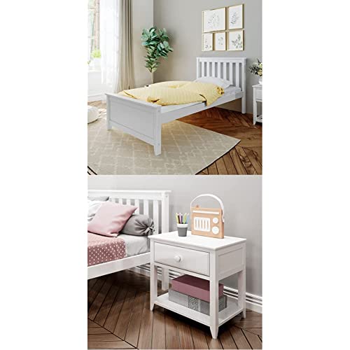 Max & Lily Platform, Wood, White, Twin + Night Stand, Neuseeländisches Kiefernholz, White, breit x 44cm tief x 58cm hoch von Max & Lily