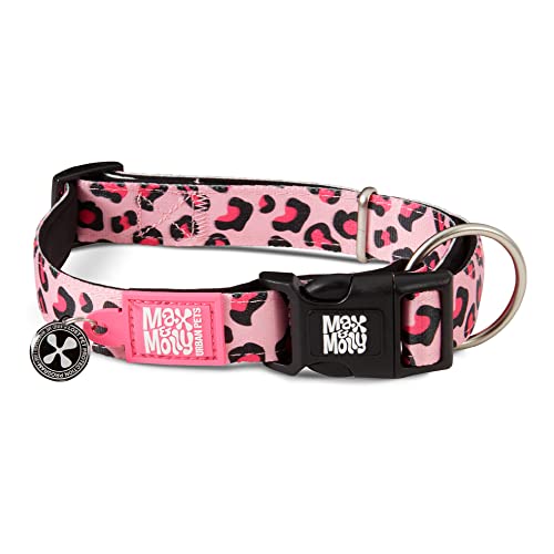 Max & Molly Gotcha! Hundehalsband Halsband Hund mit Smart ID, gepolstertes Neopren Halsband mit Design für mittelgroße Hunde, wasserdicht, bequem, verstellbar, Leopard Pink, M von Max & Molly Urban Pets