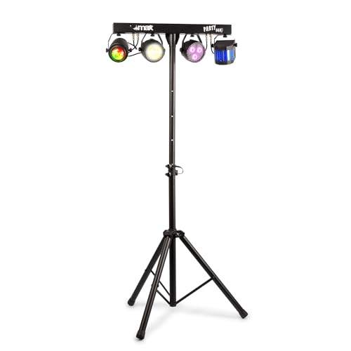 MAX LED Partybar 9 DJ Lichtanlage, Bühnenbeleuchtung Set auf Stativ, Discolicht, Partylicht mit Jelly Moon, PAR Spot, Derby, Stroboskop, DMX, Musikgesteuert Lichteffekte von MAX