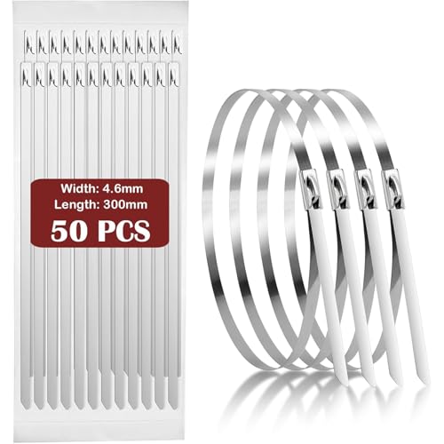 MaxAwe 100Stk Edelstahl Kabelbinder 500 x 7,9 mm, Metall Kabelbinder Selbstsichernde, Mehrzweck Metalkabelbinder, Abnehmbar Rostfrei Stahlbandfür Hitzeschutzband Gartenpflege von MaxAwe