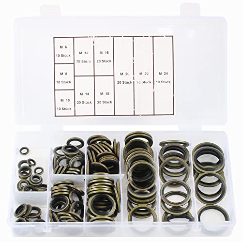 MaxAwe 150 Stk M6-M24 Hydraulik Dichtringe mit Gummilippe, Ölablassschrauben Bonded Seals, Dichtungsringe Sortiment mit Aufbewahrungsbox von MaxAwe