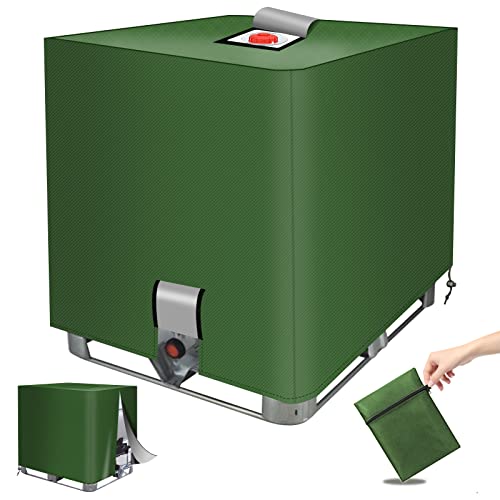 MaxAwe 420D 1000L IBC Tank Abdeckung, Abdeckplane für Wassertank mit Reißverschluss Klettverschluss, Wasserdichte Schutzplane Schutzhülle, Grün IBC Container Cover für Behälter Regentonne von MaxAwe